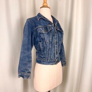 1980s Levi's Cropped Jean Jacket, 80s Flannel Denim Jacket, Levi’s Flannel Denim